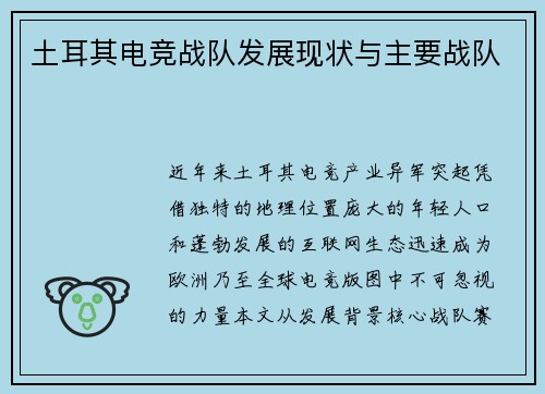 土耳其电竞战队发展现状与主要战队