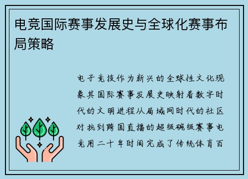 电竞国际赛事发展史与全球化赛事布局策略