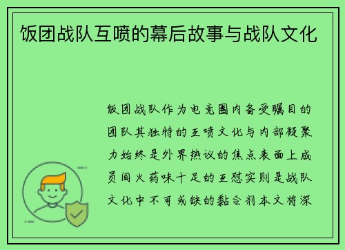 饭团战队互喷的幕后故事与战队文化