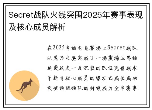 Secret战队火线突围2025年赛事表现及核心成员解析